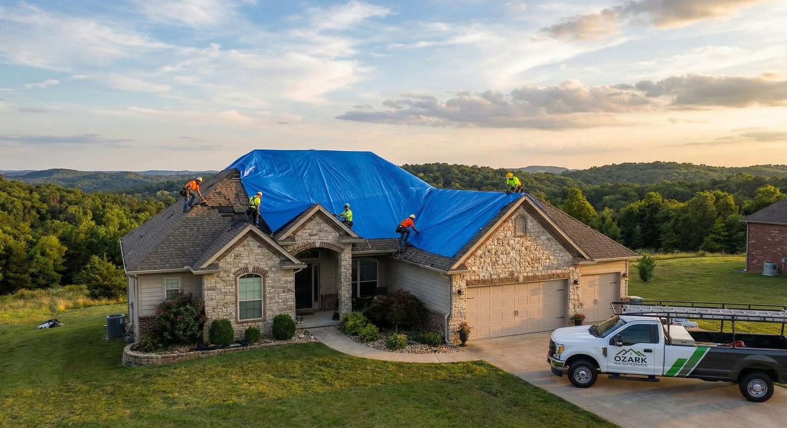 Mountain Home Emergency Roof Tarping crew repairing storm-damaged roof