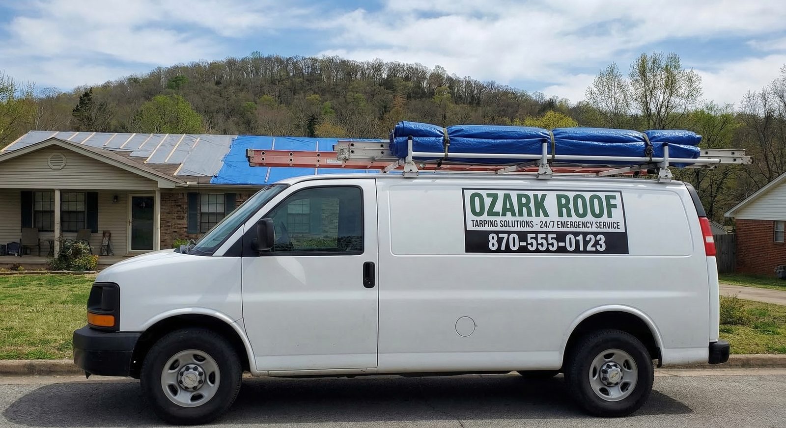 Mountain Home Emergency Roof Tarping response vehicle for tree damage and roof repair in Mountain Home, AR