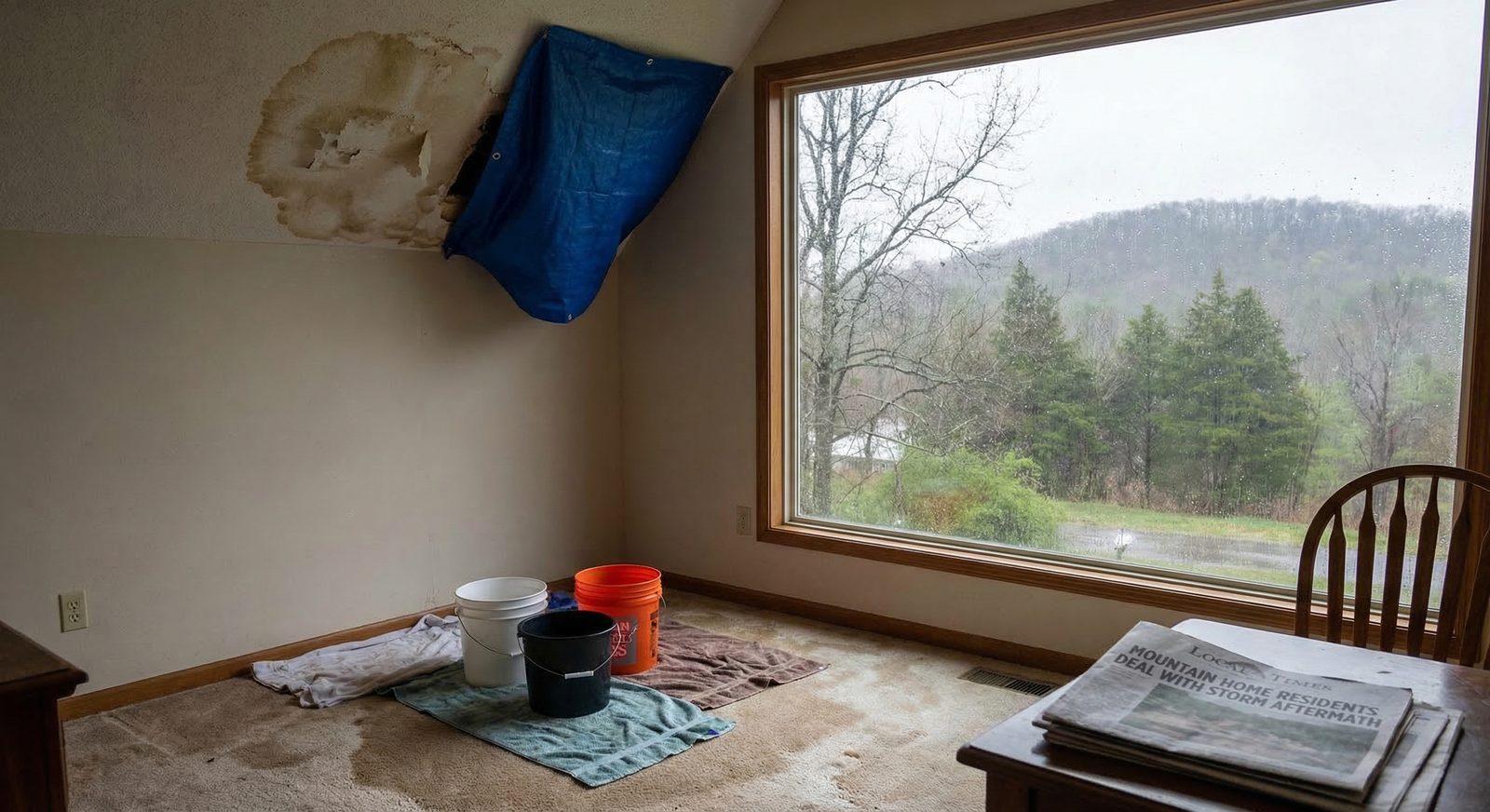 Emergency storm damage requiring tarping and board-up in Mountain Home, AR